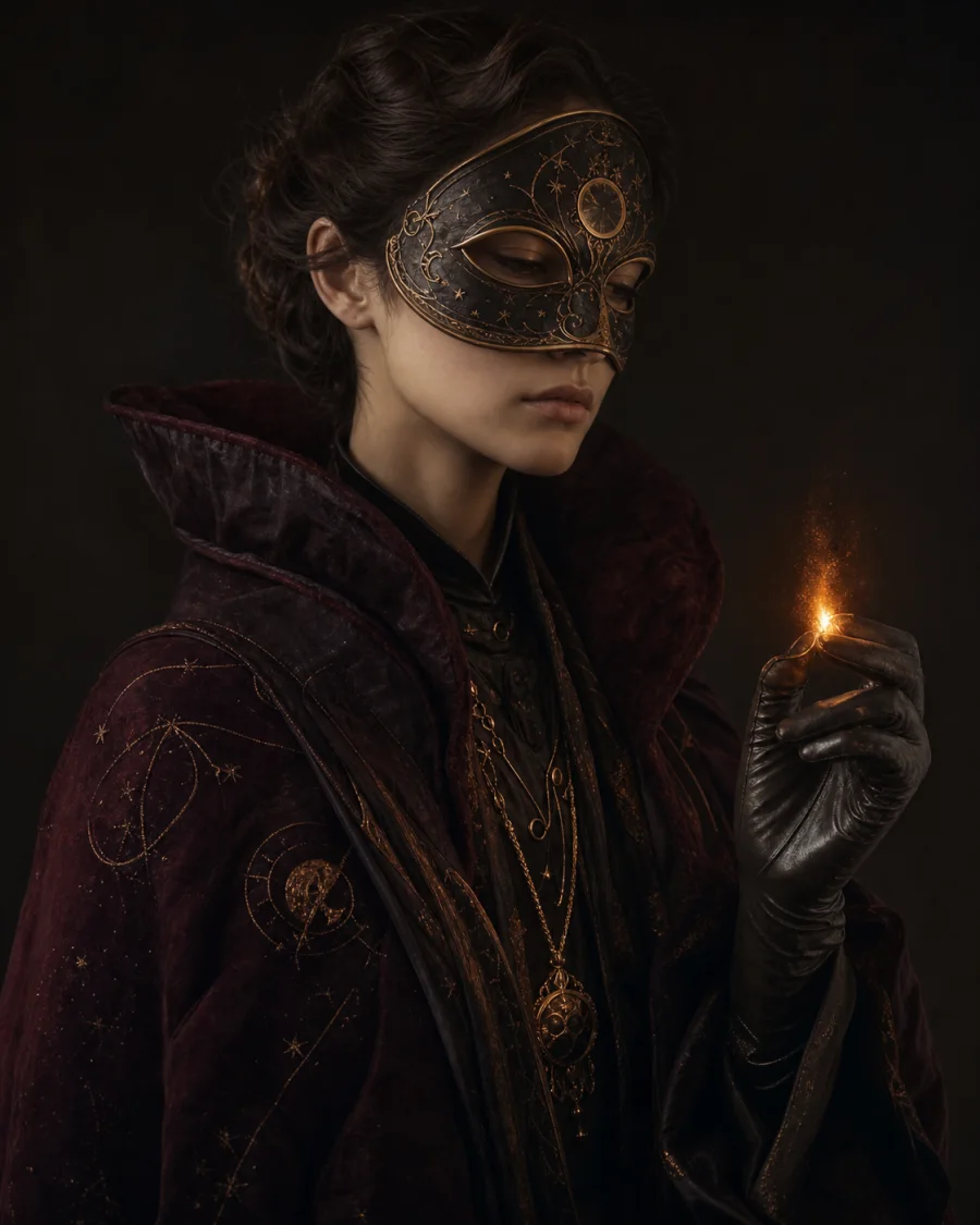 Masked alchemist portrait